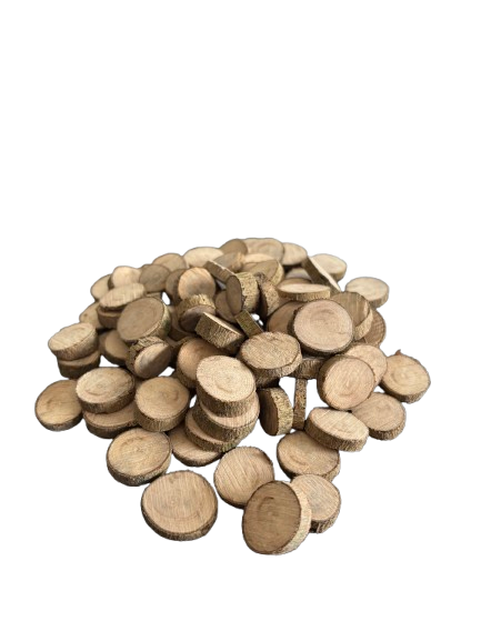 Ensemble de 80 minuscules rondelles de bois Ø entre 1/2 cm