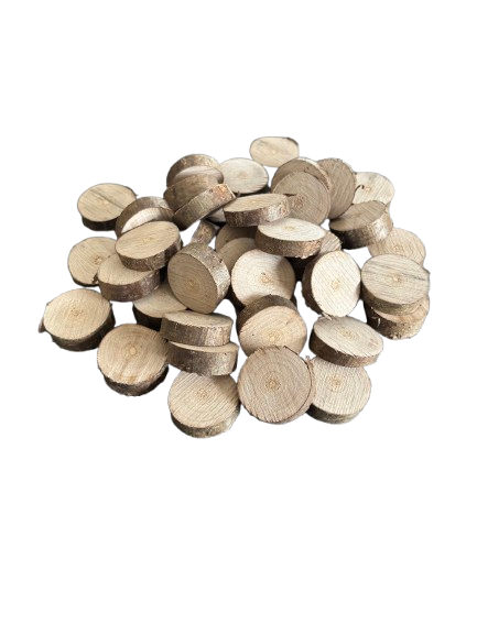 Lot de 40 petites rondelles de bois - Bois Naturel Ø  entre 3/4 cm
