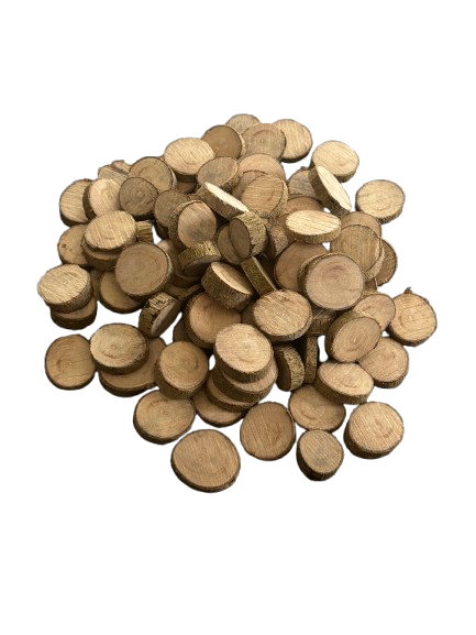 Ensemble de 80 minuscules rondelles de bois Ø entre 1/2 cm